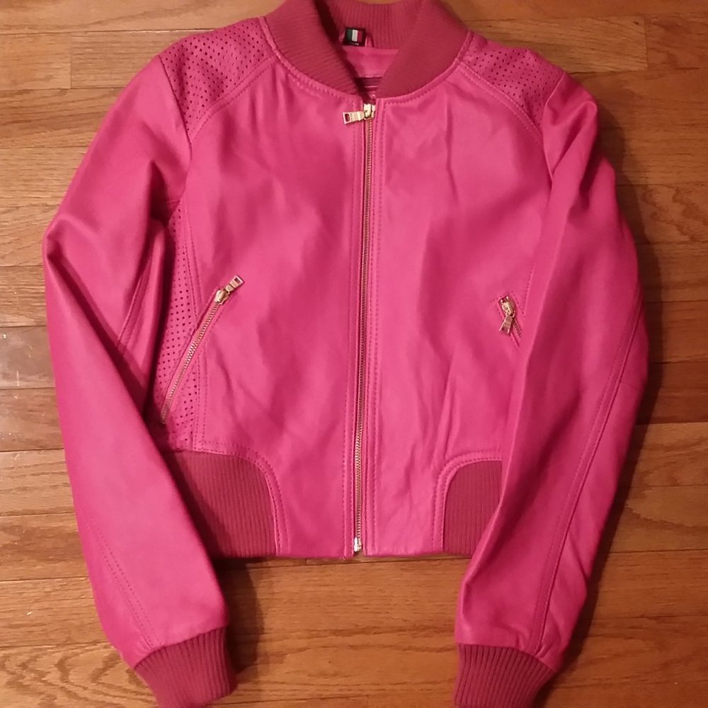 Knoles & Carter hot pink Italian lambskin leather jacket New size small